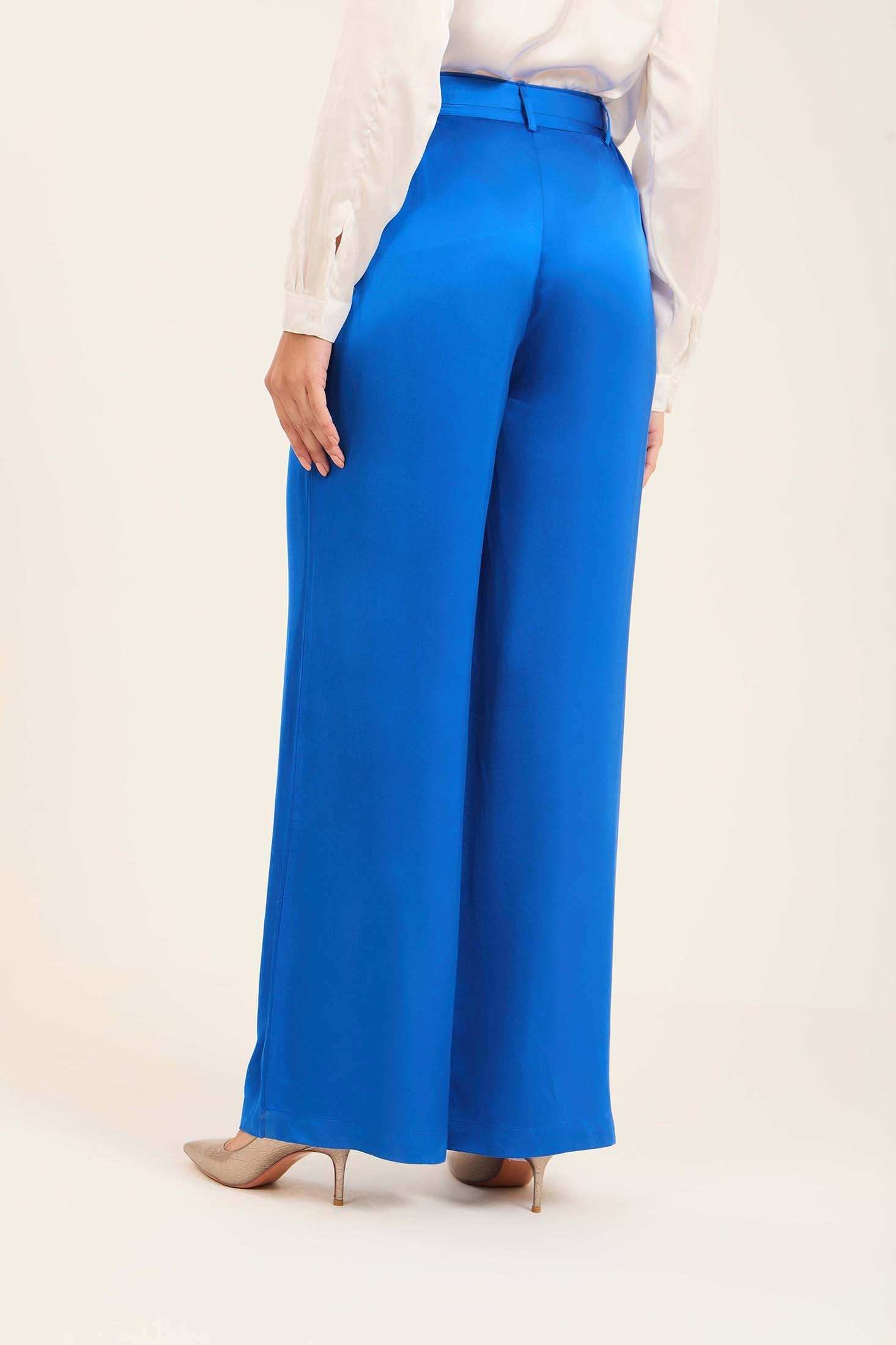 Satin Wide-Leg Pants with Waist Tie