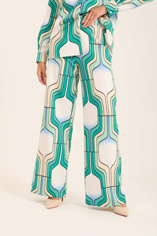 Retro Geometric Wide-Leg Pants