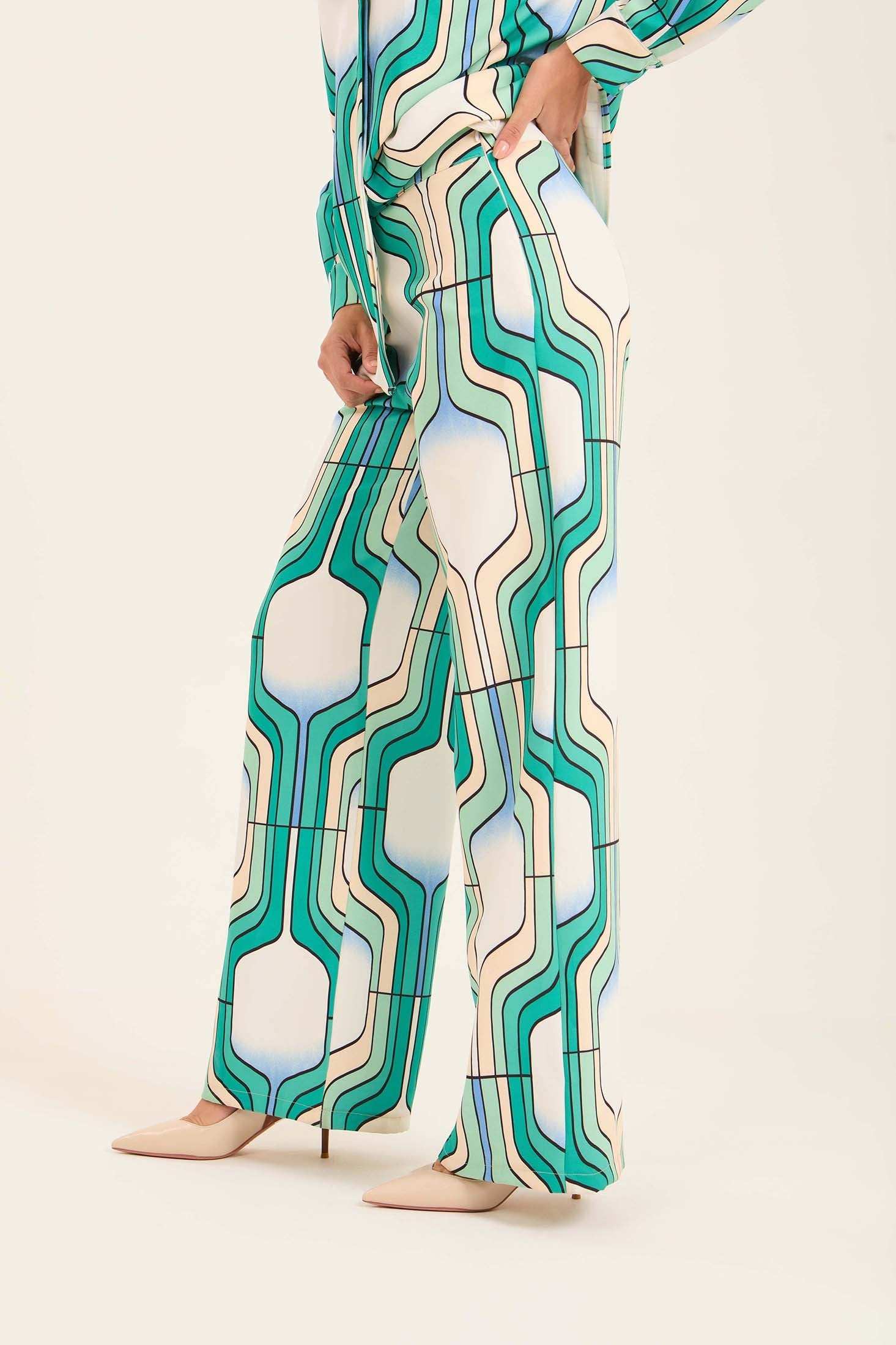 Retro Geometric Wide-Leg Pants