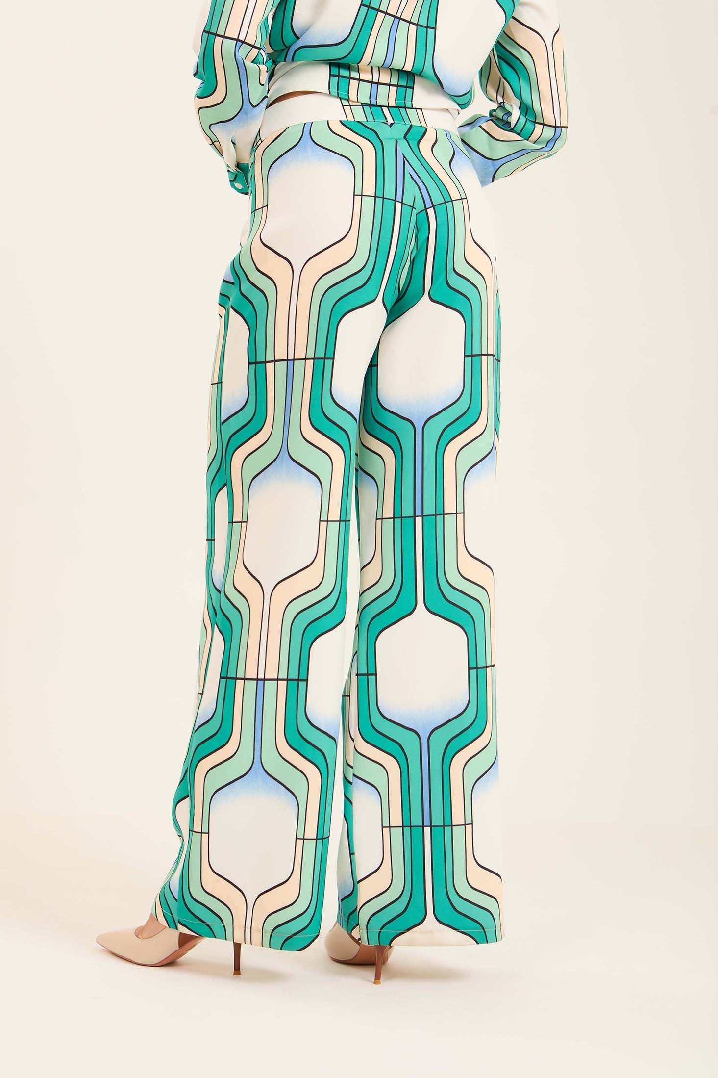 Retro Geometric Wide-Leg Pants