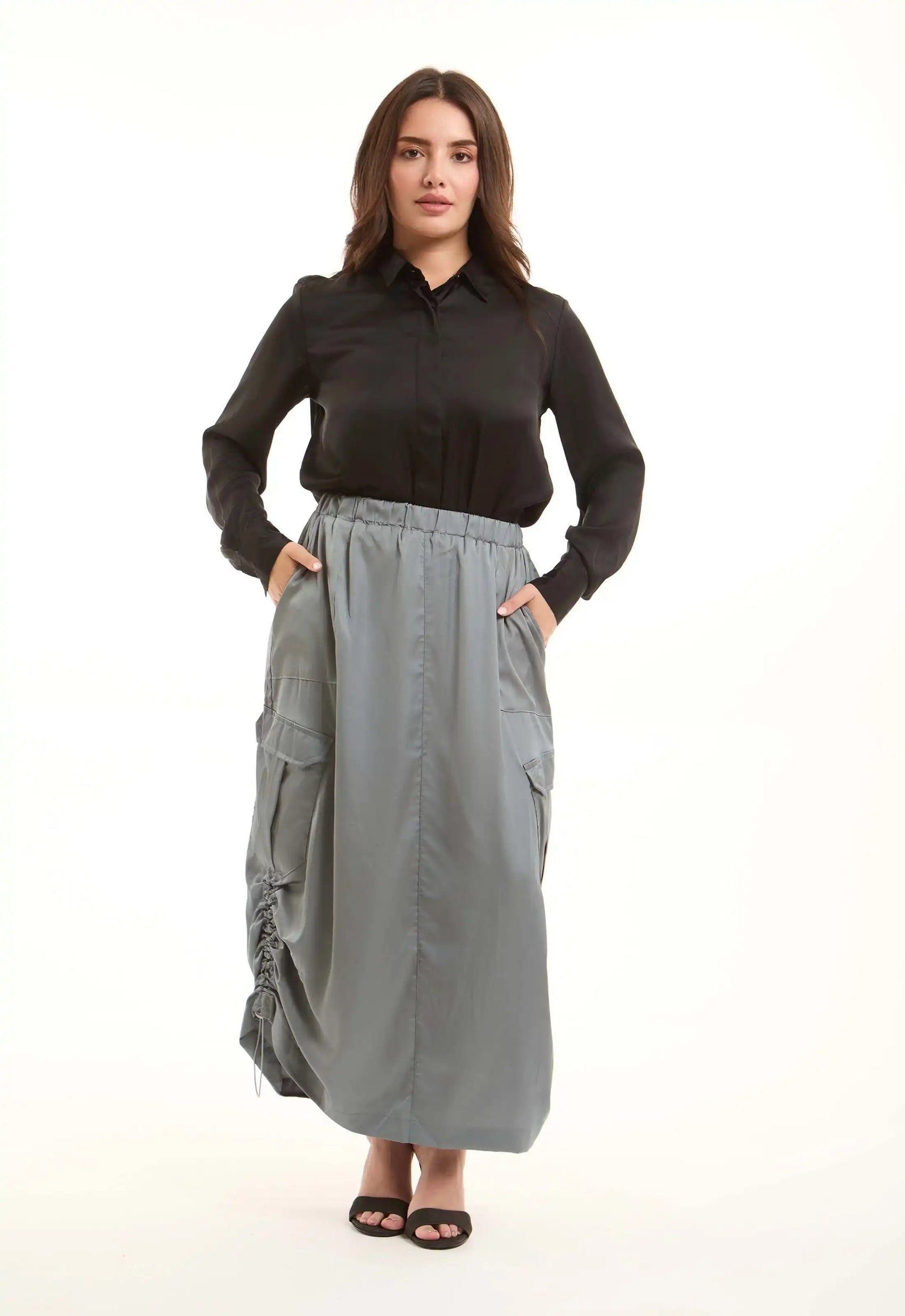 Elastic Waist Cargo Skirt with Drawstring
