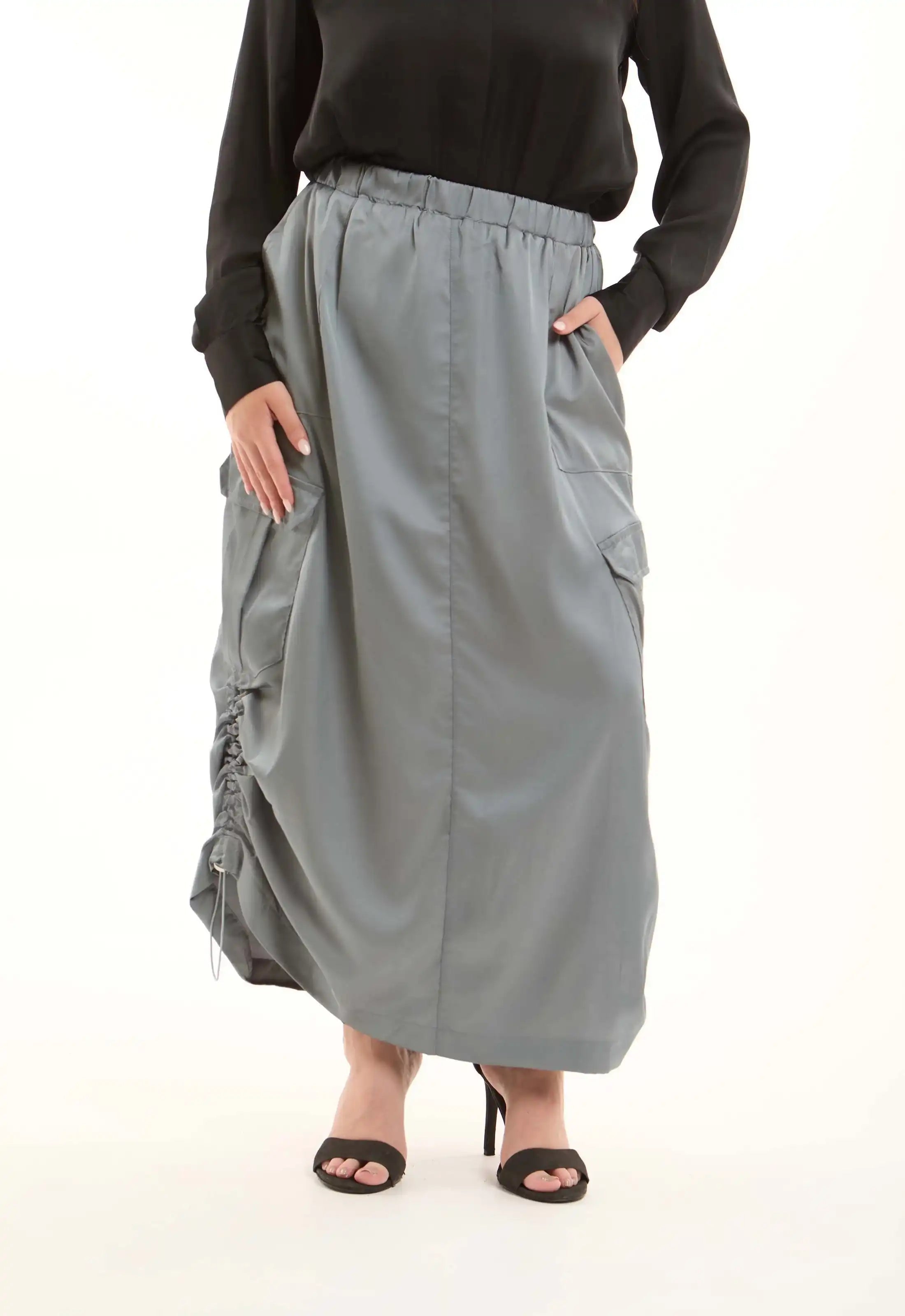 Elastic Waist Cargo Skirt with Drawstring
