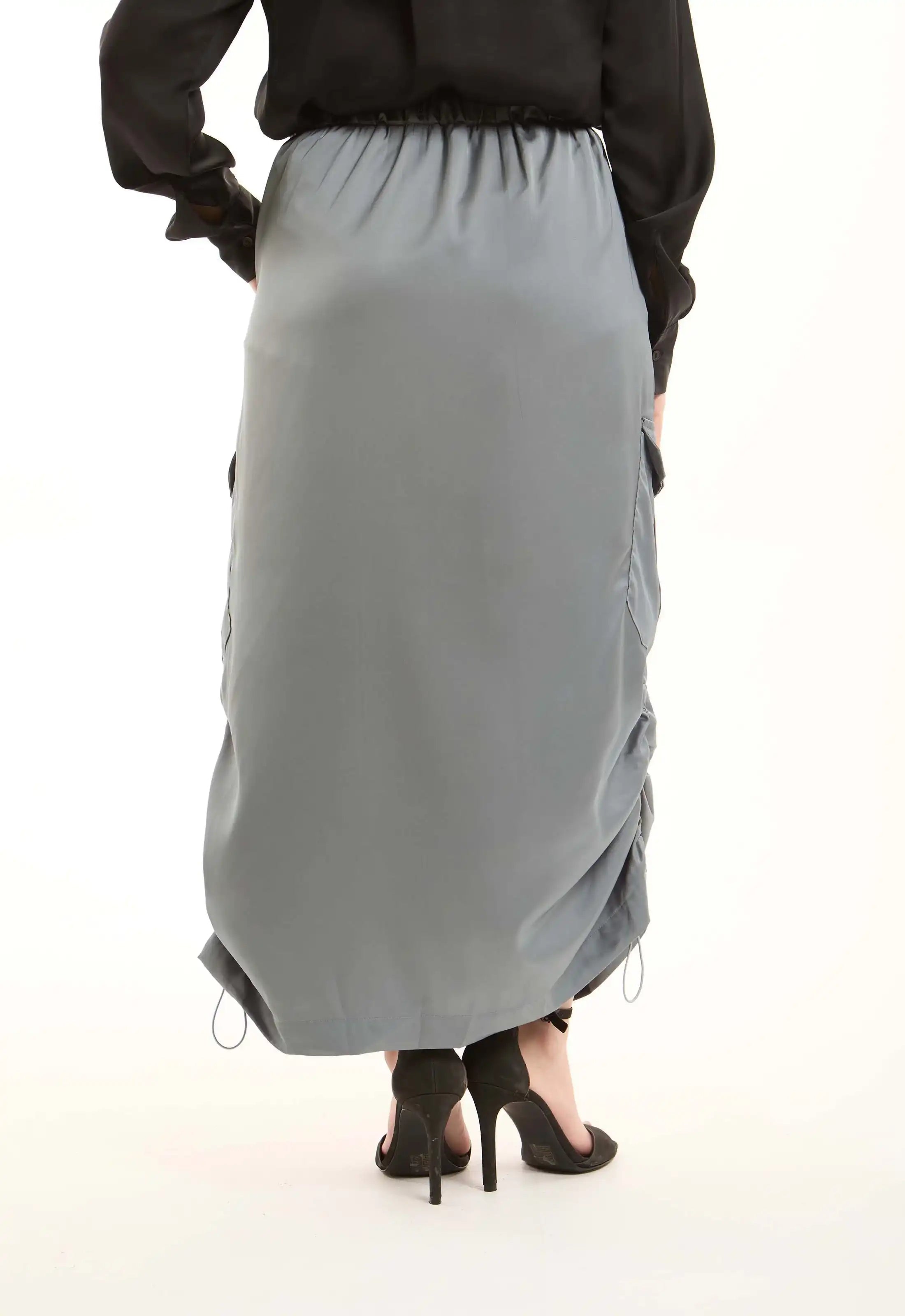 Elastic Waist Cargo Skirt with Drawstring