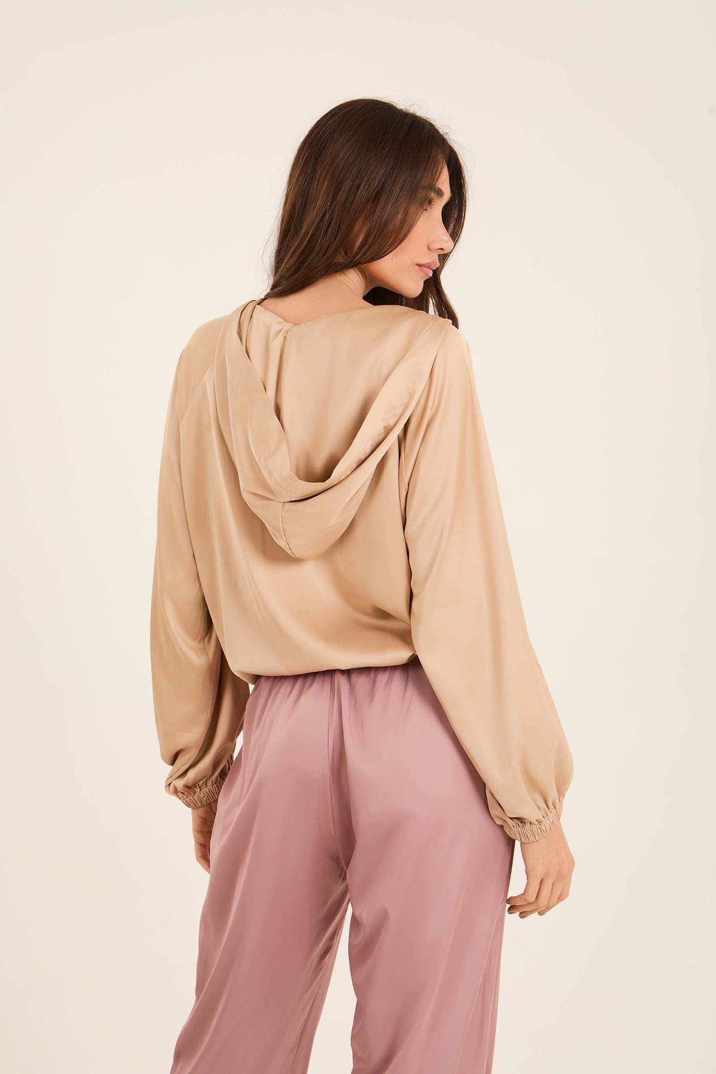 Deep V-Neck Sweatshirt with Drawstring Trim