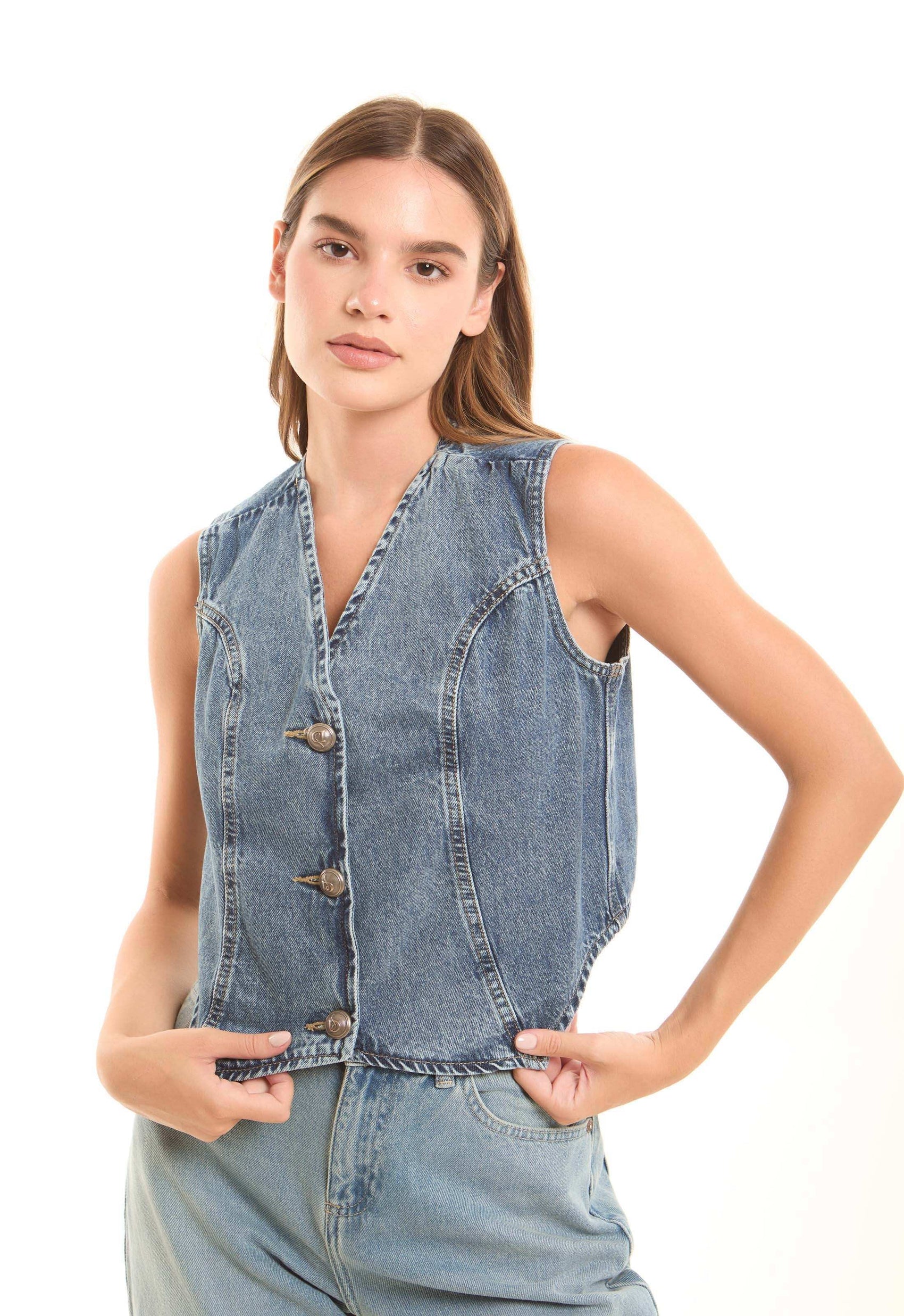 V-Neck Fashionable Casual Denim Vest