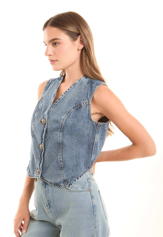 V-Neck Fashionable Casual Denim Vest