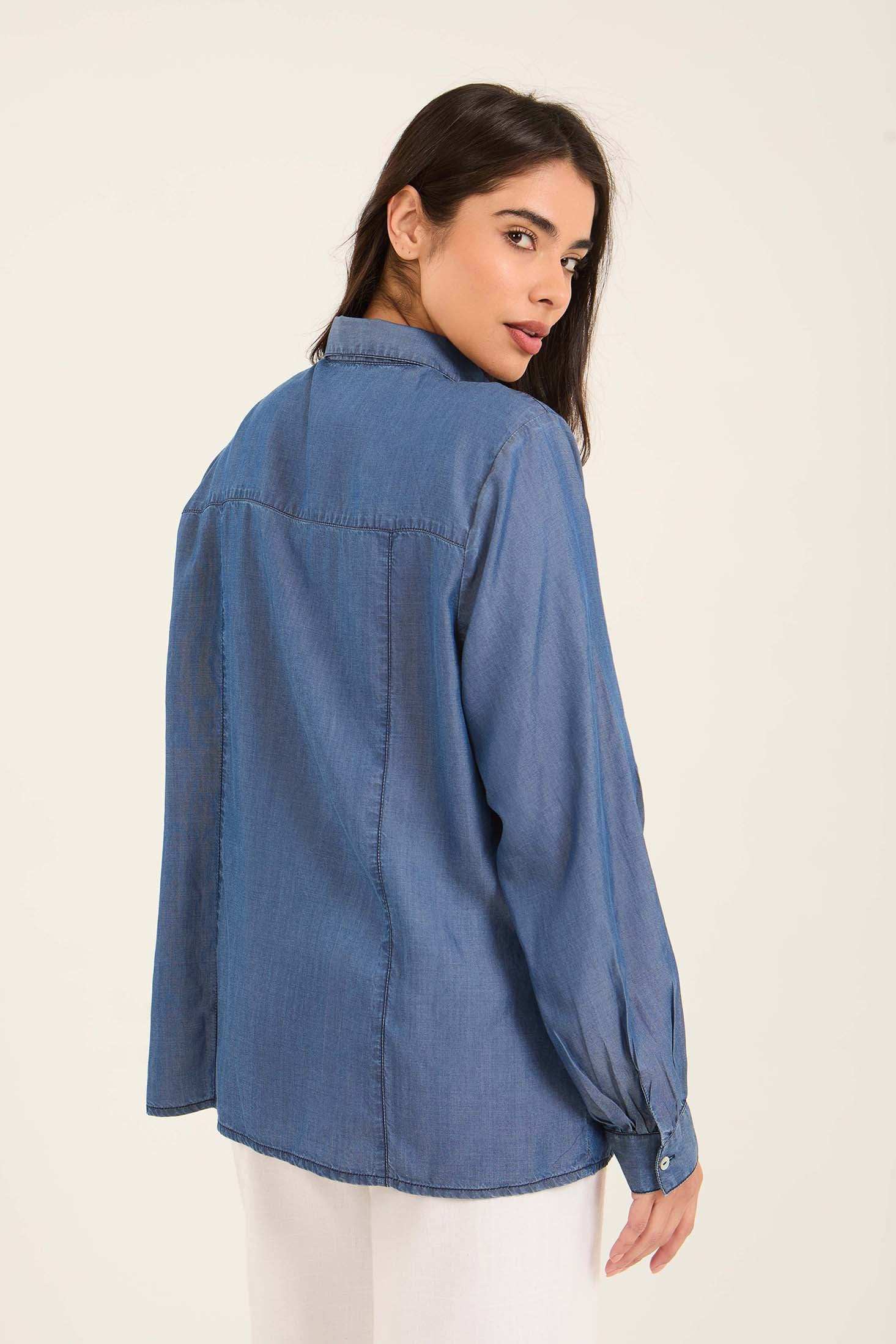 Embroidered-Collar Viscose Shirt