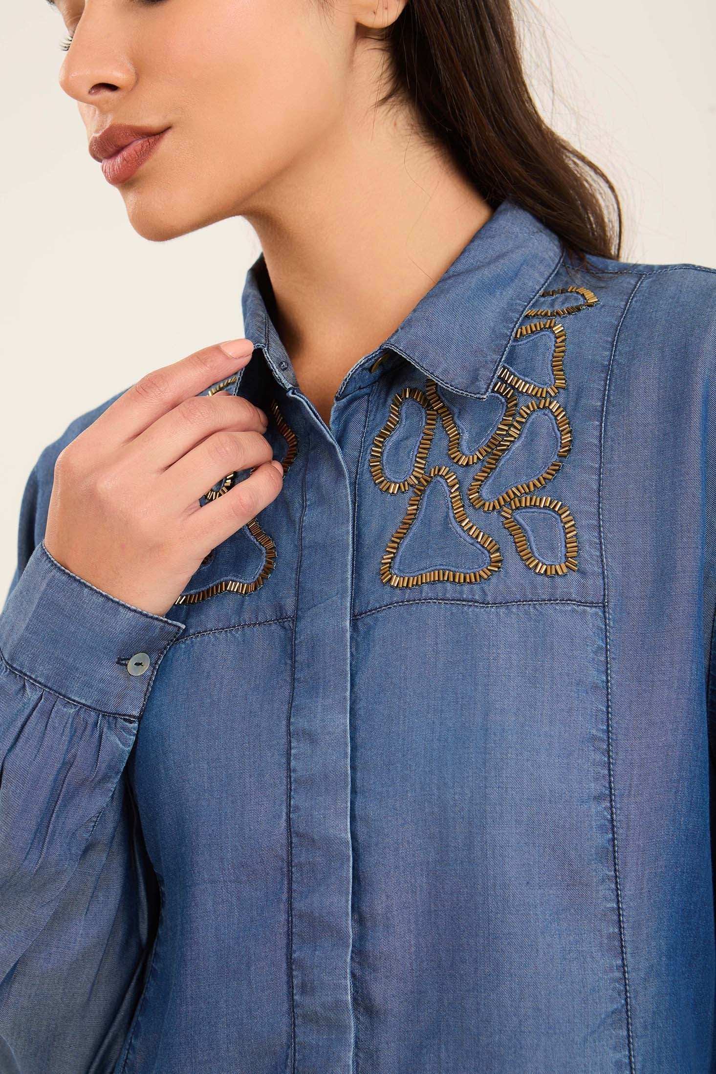 Embroidered-Collar Viscose Shirt