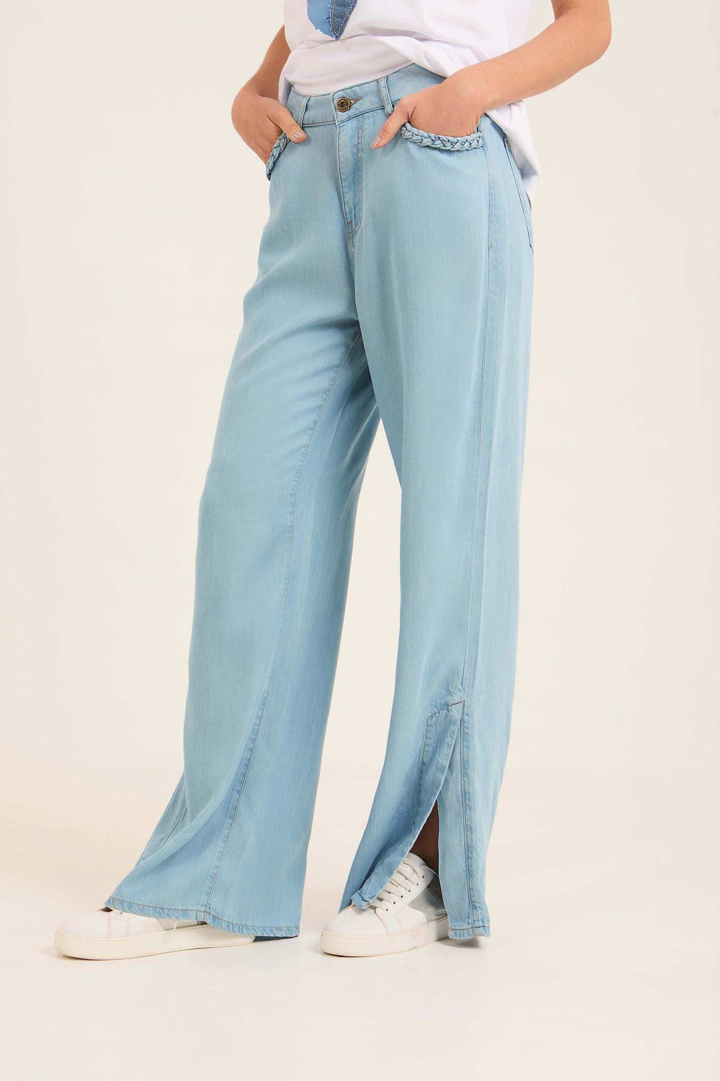 Wide-Leg Side-Slit Pants