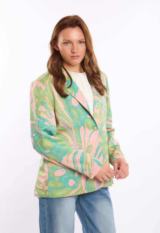 Marble-Print Tailored Blazer