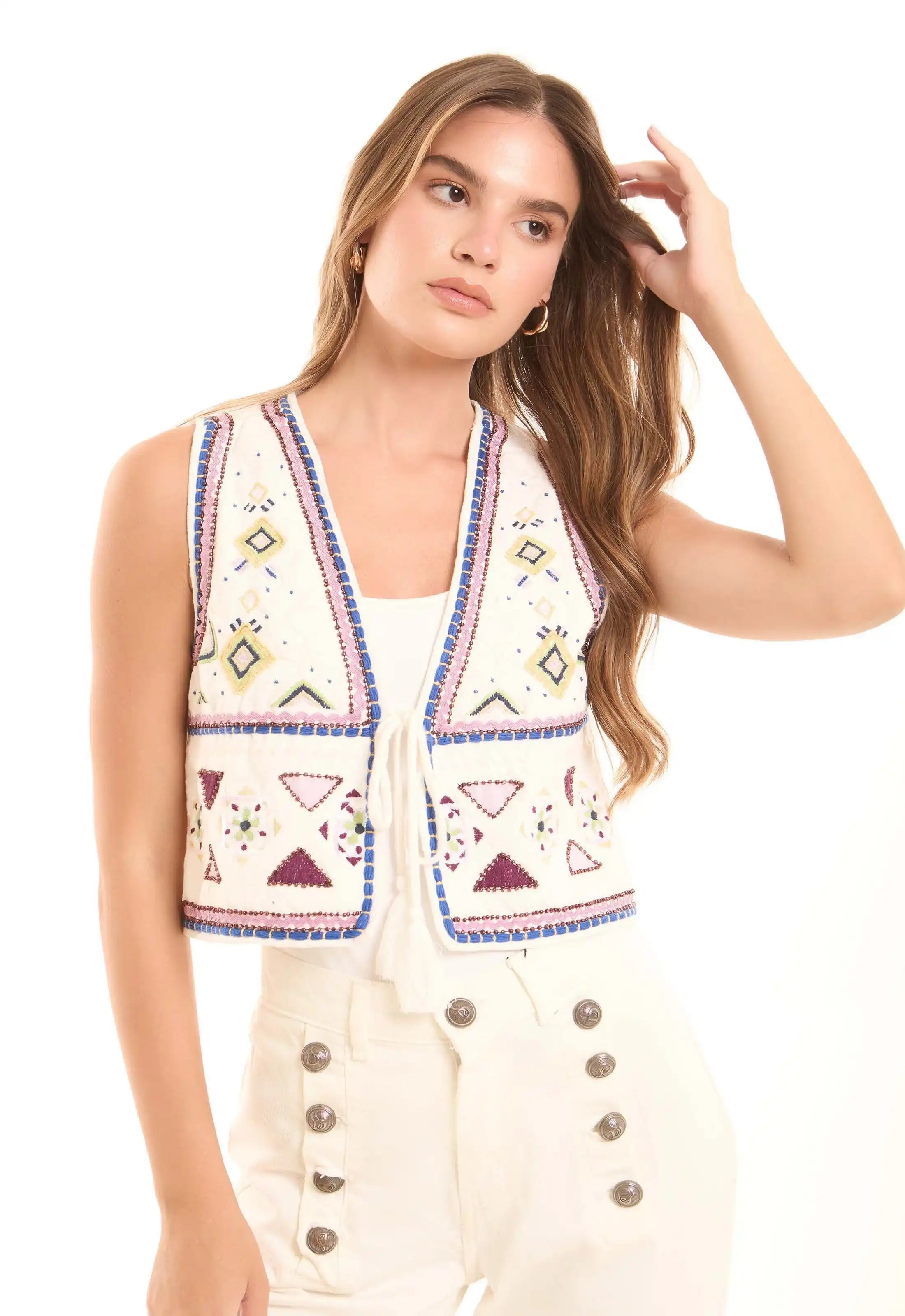 Embroidered Geometric Boho-Style Vest