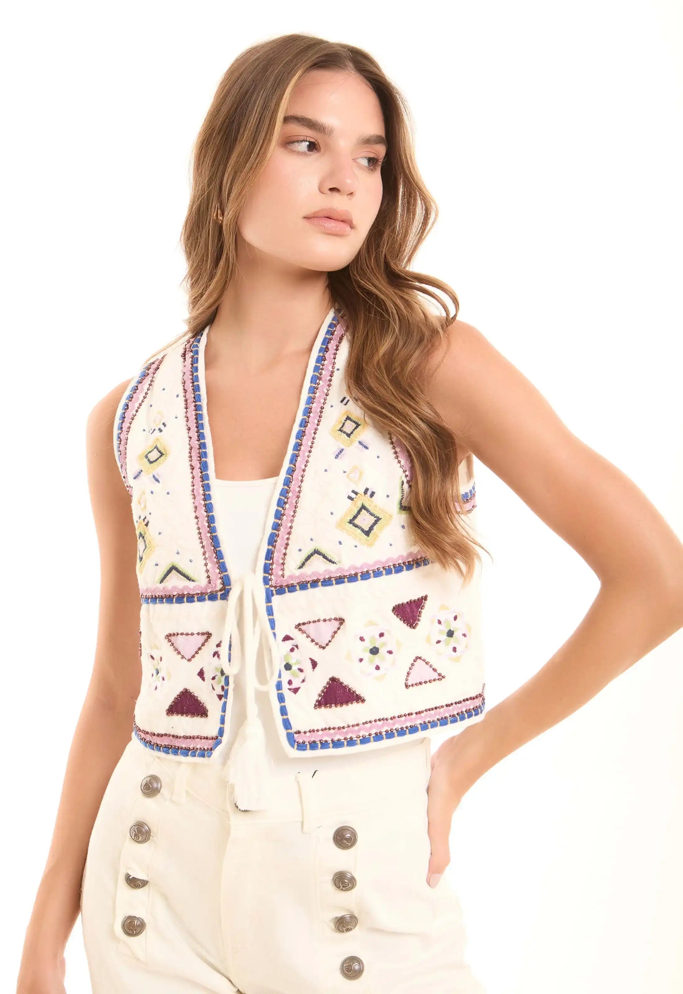 Embroidered Geometric Boho-Style Vest