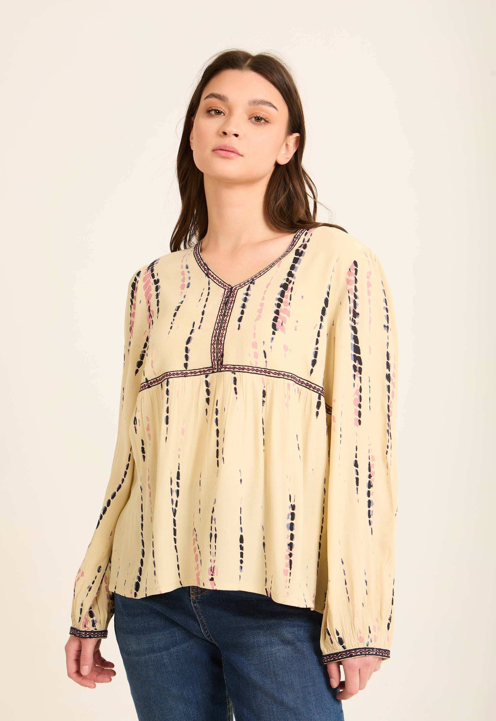 Boho Stripe V-Neck Blouse