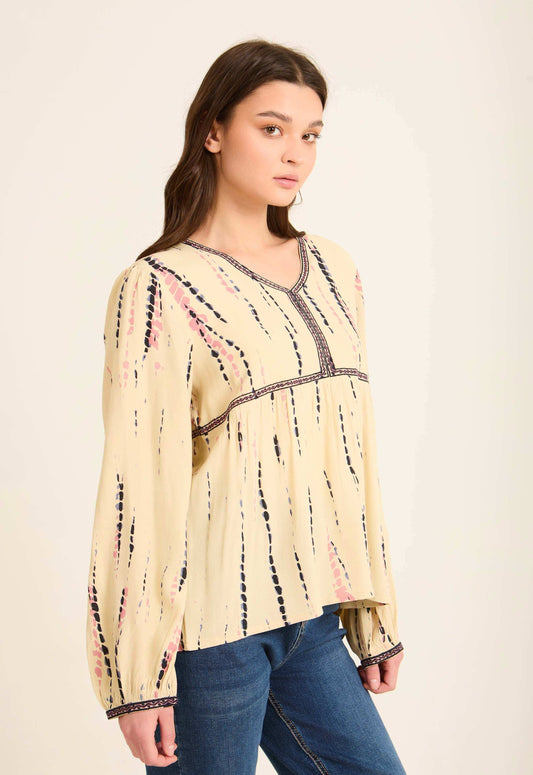 Boho Stripe V-Neck Blouse