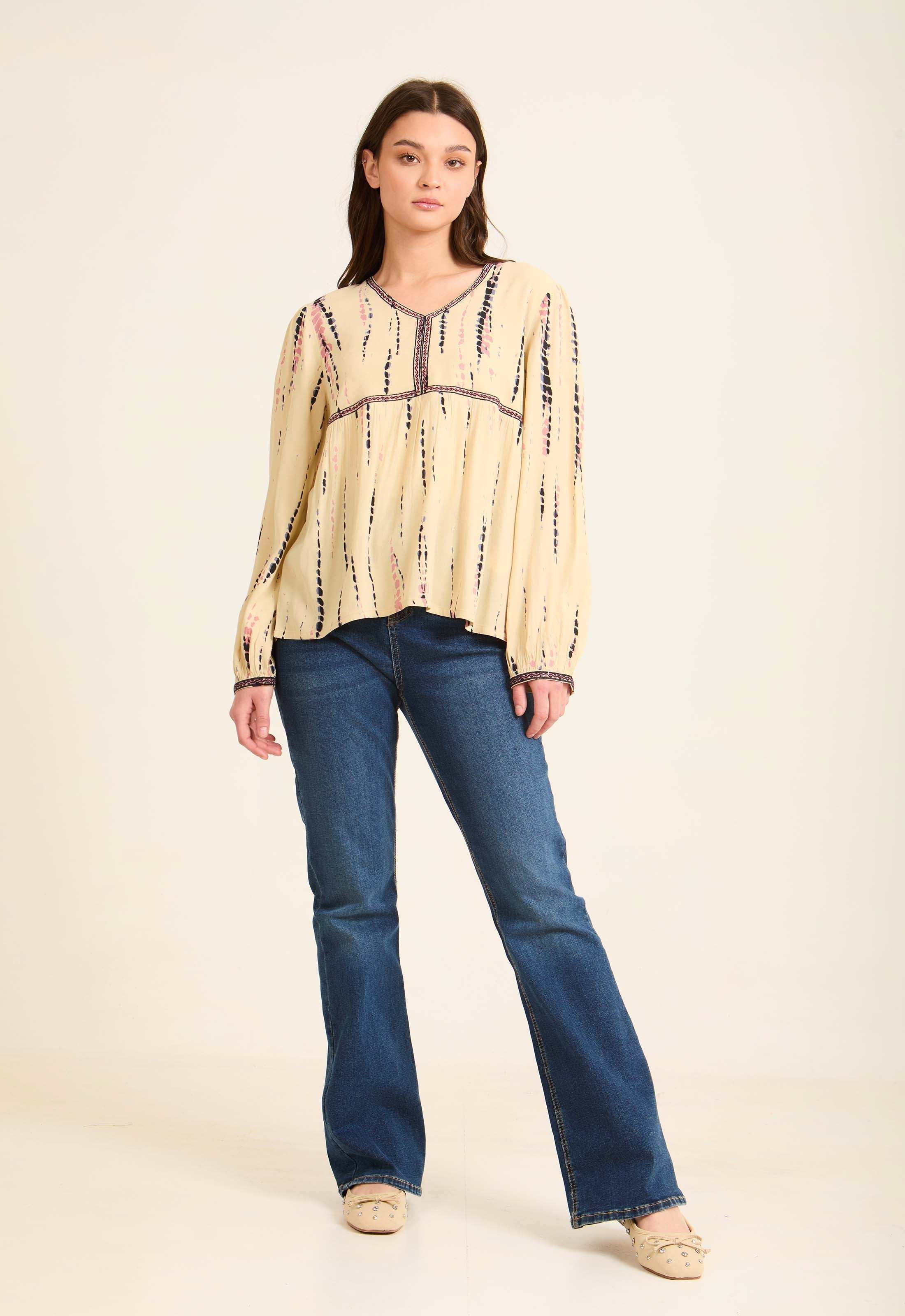 Boho Stripe V-Neck Blouse