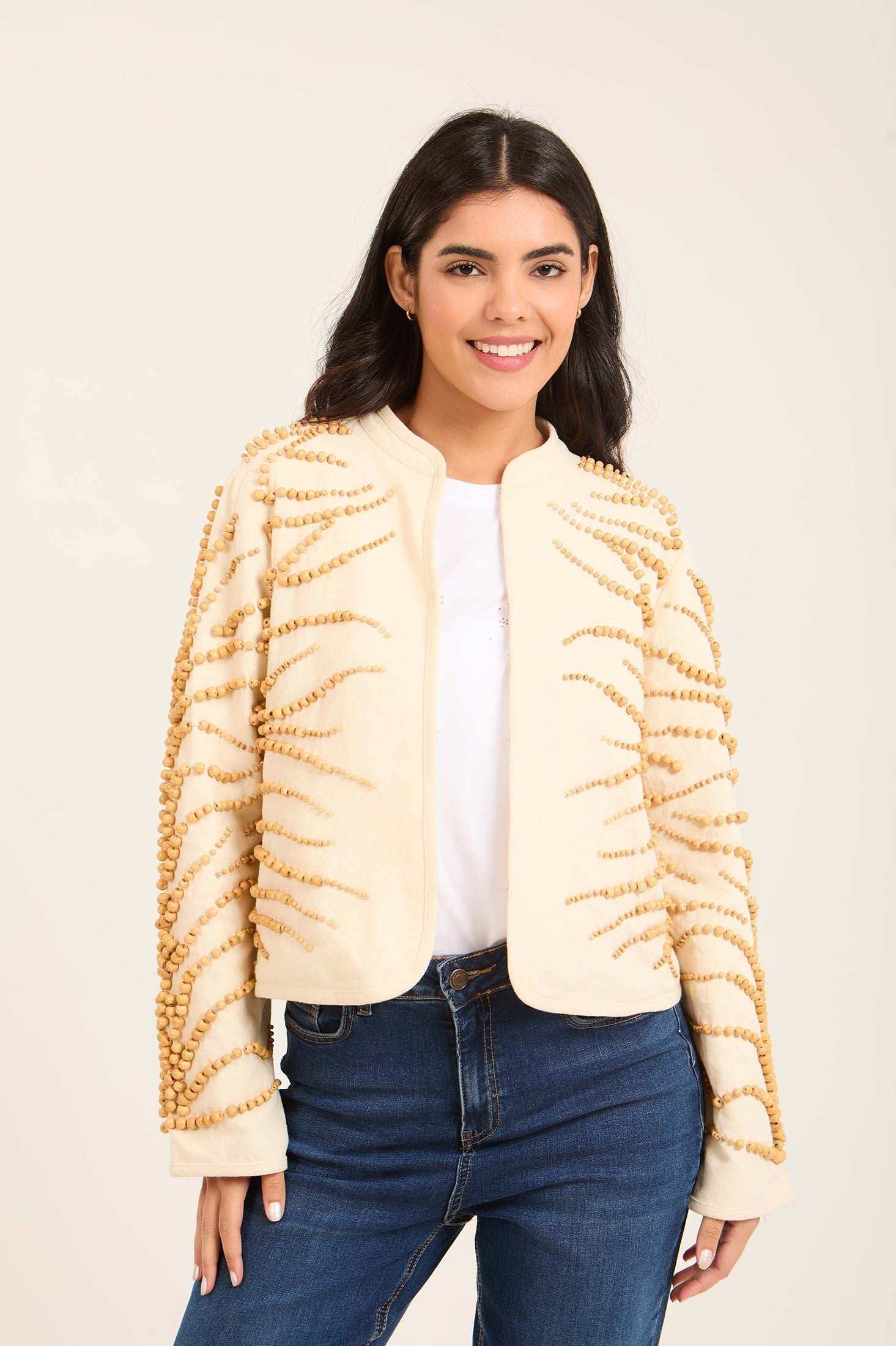 Textured Beaded Jacket with 3D Detailing