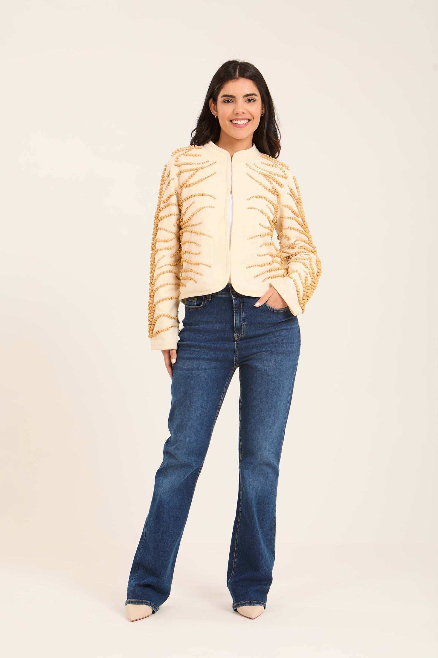 Textured Beaded Jacket with 3D Detailing