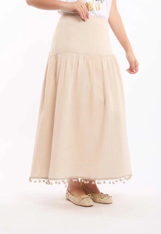 Textured Casual Skirt with Boom Boom Trim