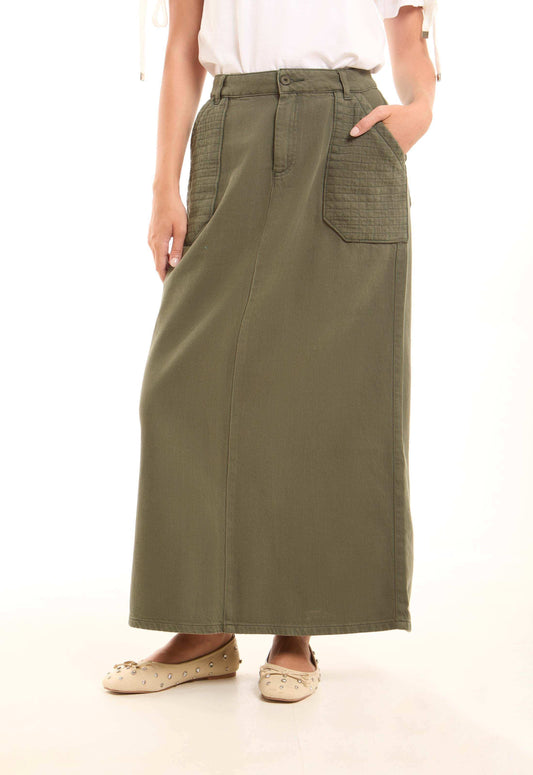 Stitched Squares Pockets Cotton Skirt