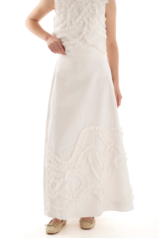 Zipped Maxi Skirt with Stitched Ruffles