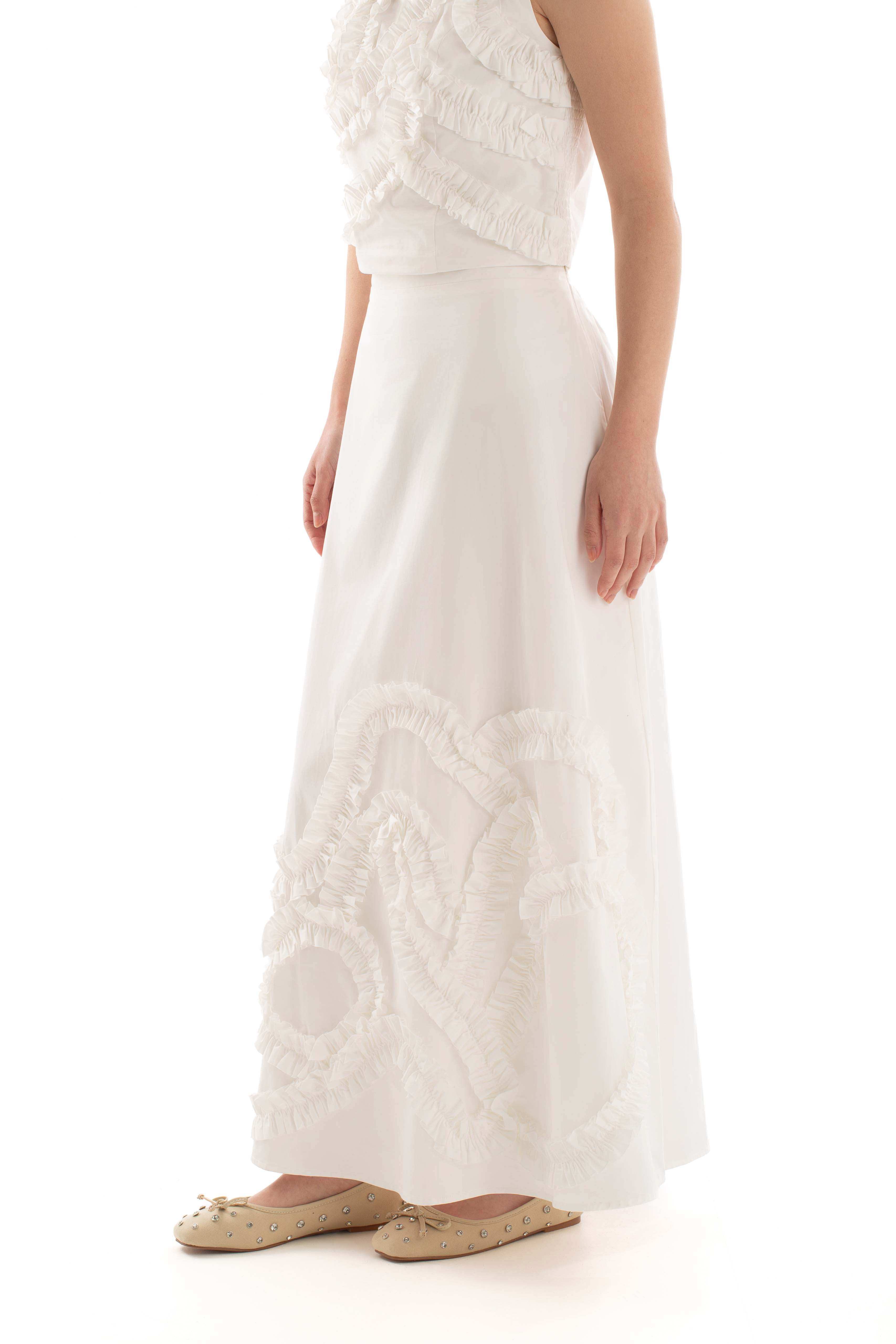 Zipped Maxi Skirt with Stitched Ruffles