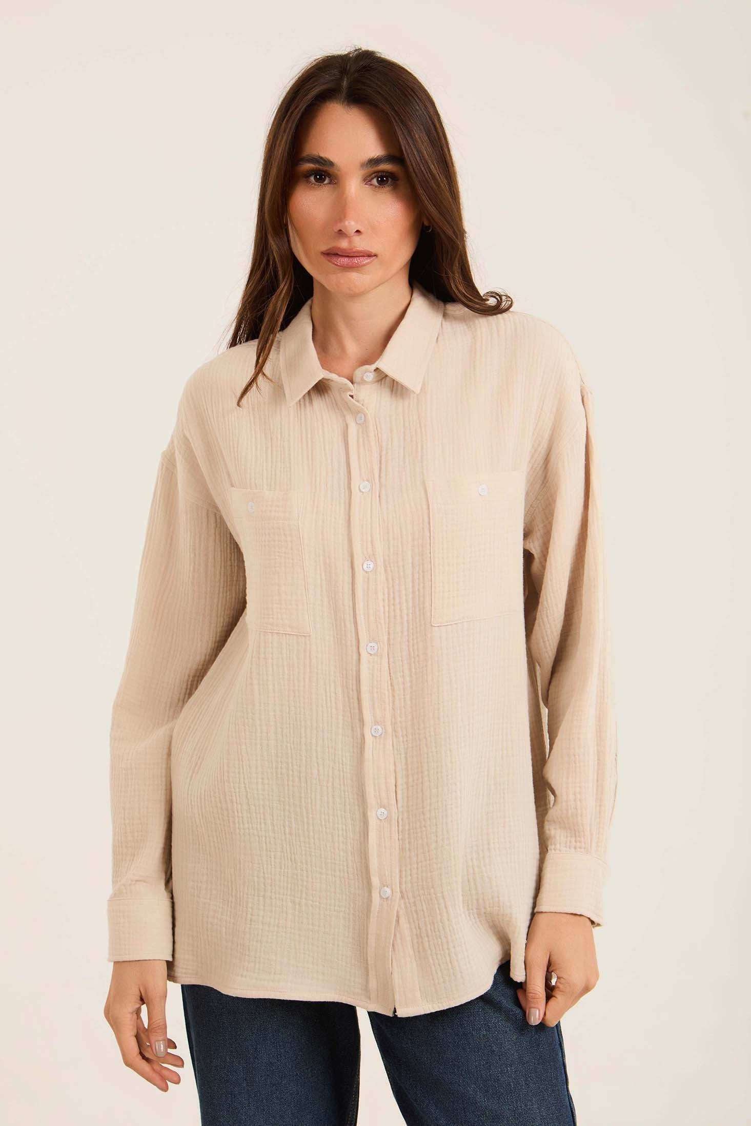 Textured Cotton Shirt with Front Pockets