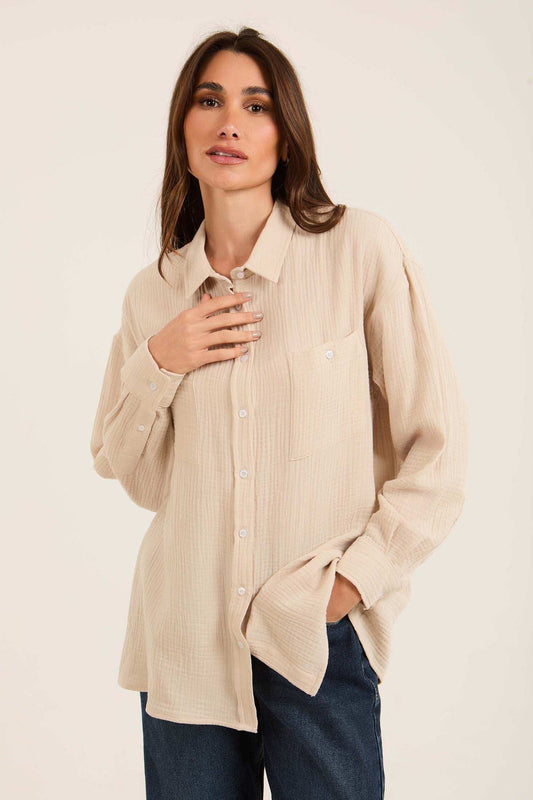 Textured Cotton Shirt with Front Pockets