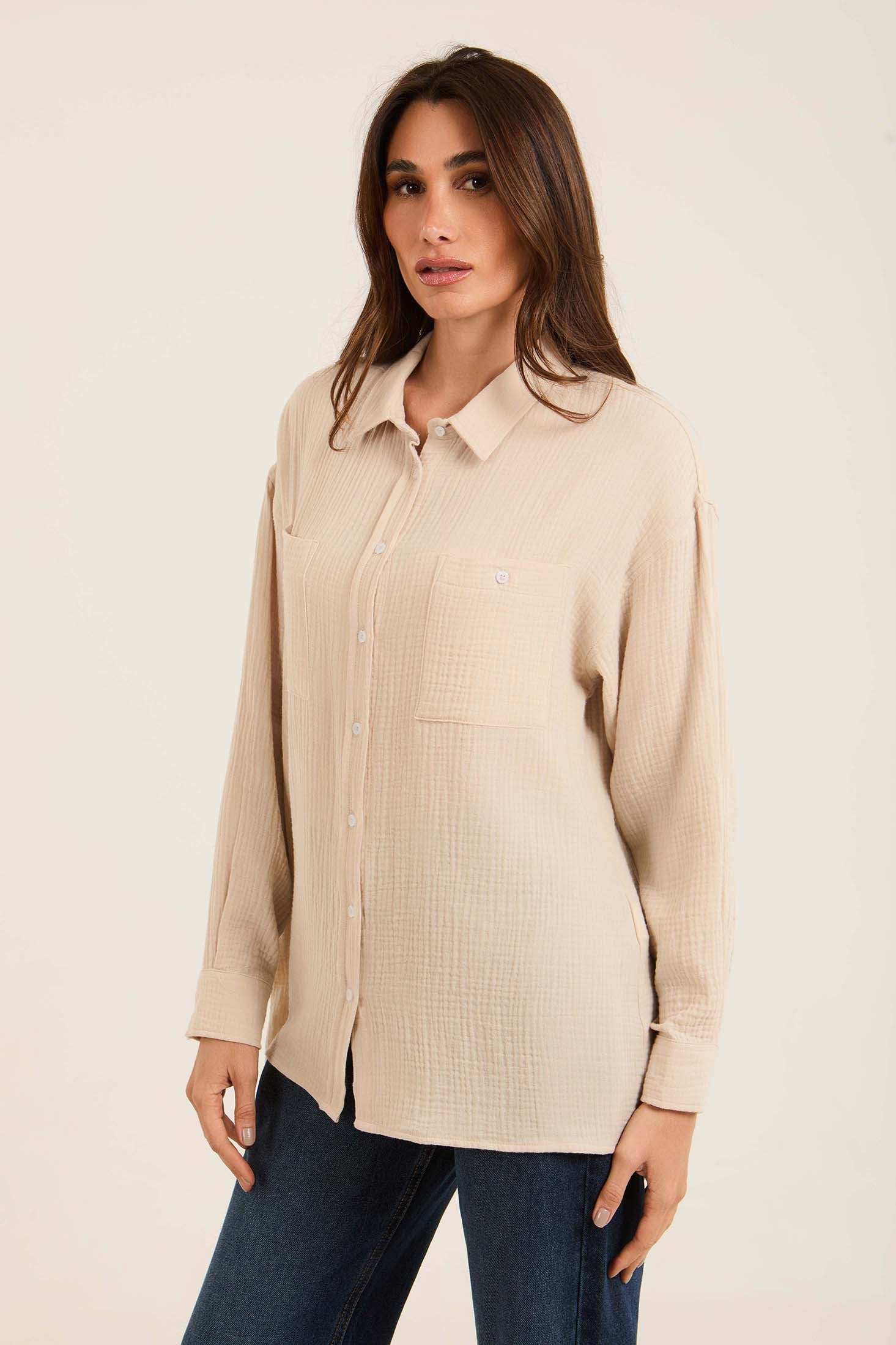 Textured Cotton Shirt with Front Pockets