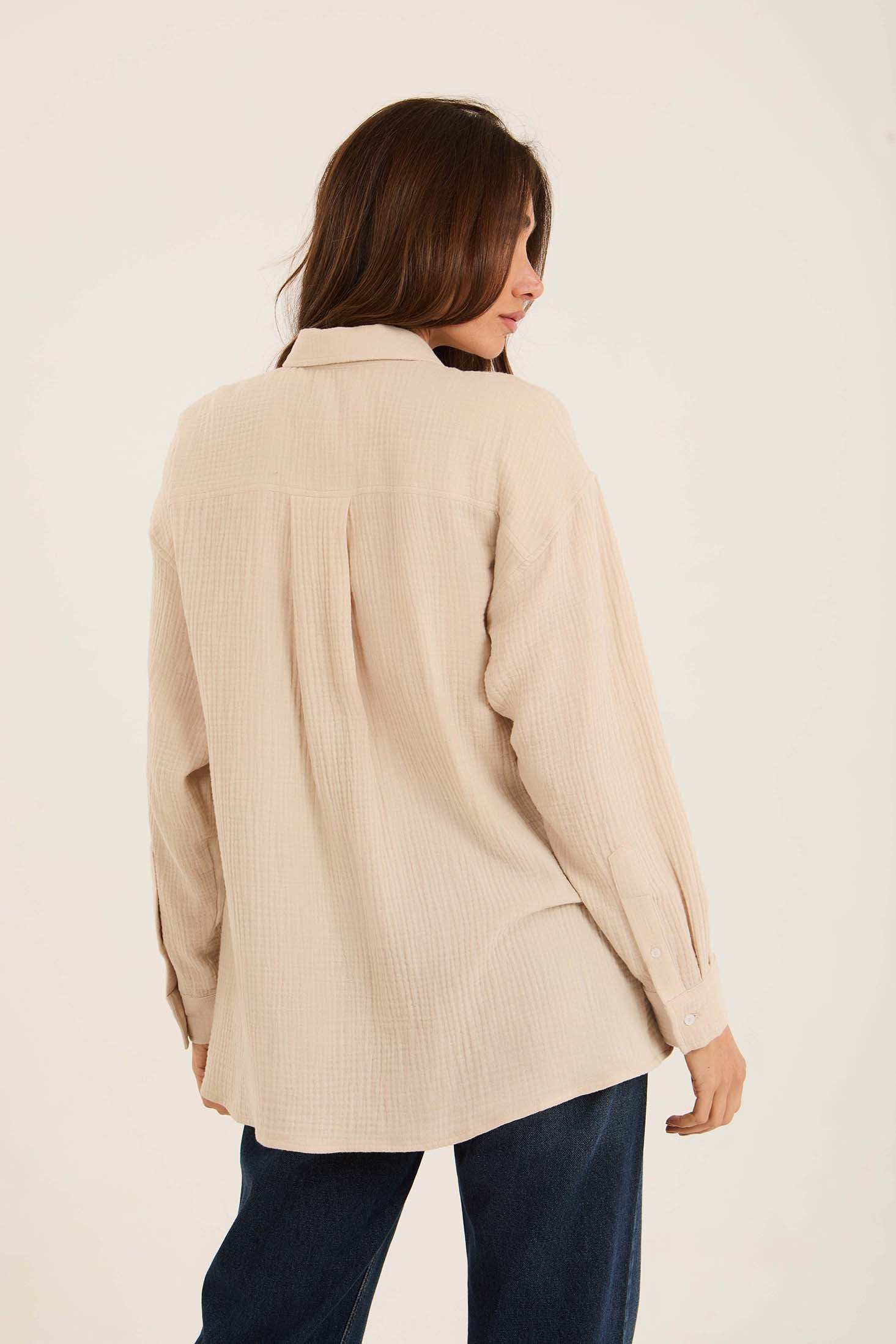 Textured Cotton Shirt with Front Pockets
