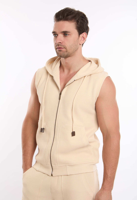 Men Vest Zipper & Shorts Bundle Beige