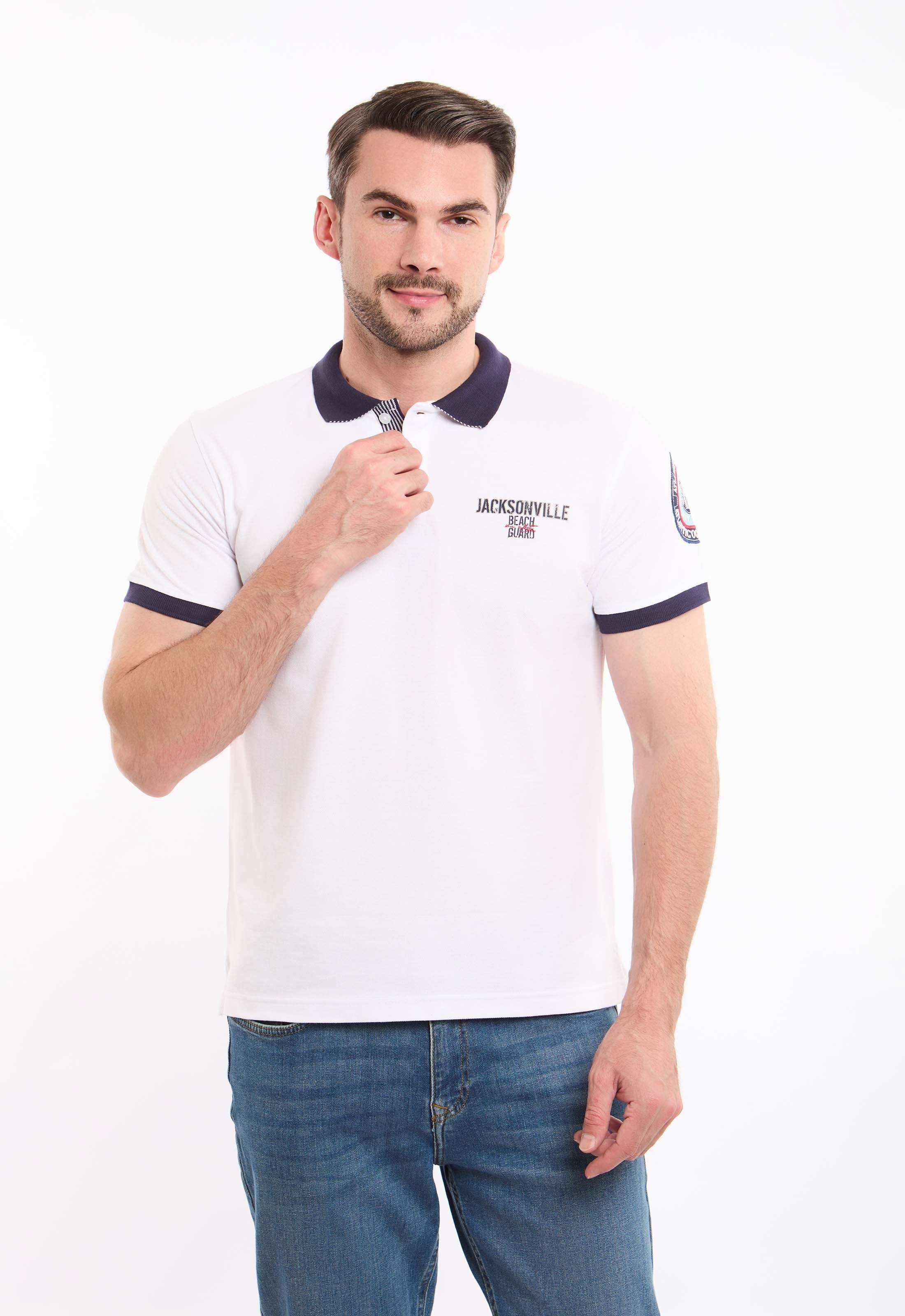 Buttoned Neck Polo Shirt with Patched Sleeve
