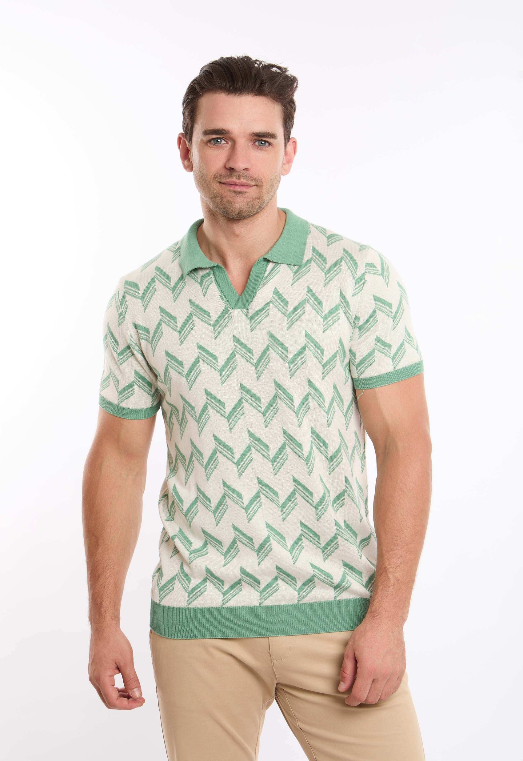V-Neck Slip On Chevron Polo Shirt