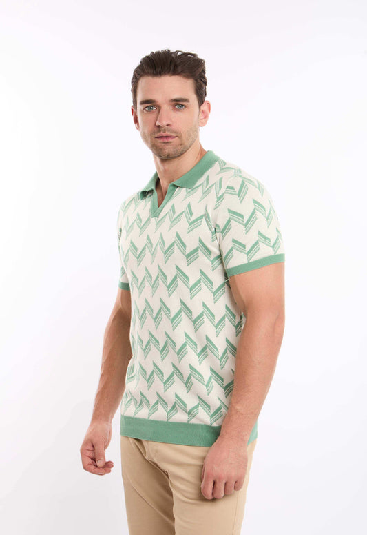 V-Neck Slip On Chevron Polo Shirt