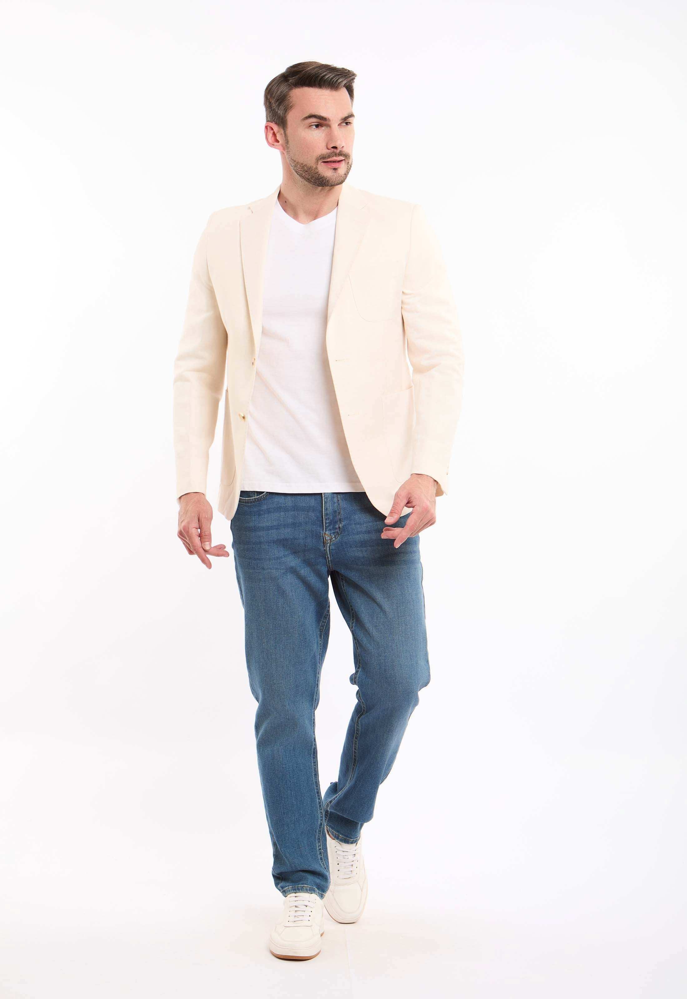 Linen-Cotton Cropped Tailored Blazer