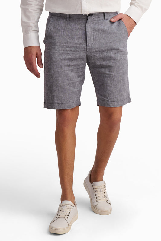 Grey Linen-Cotton Shorts
