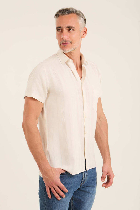 Short Sleeves Buttoned Striped Shirt
