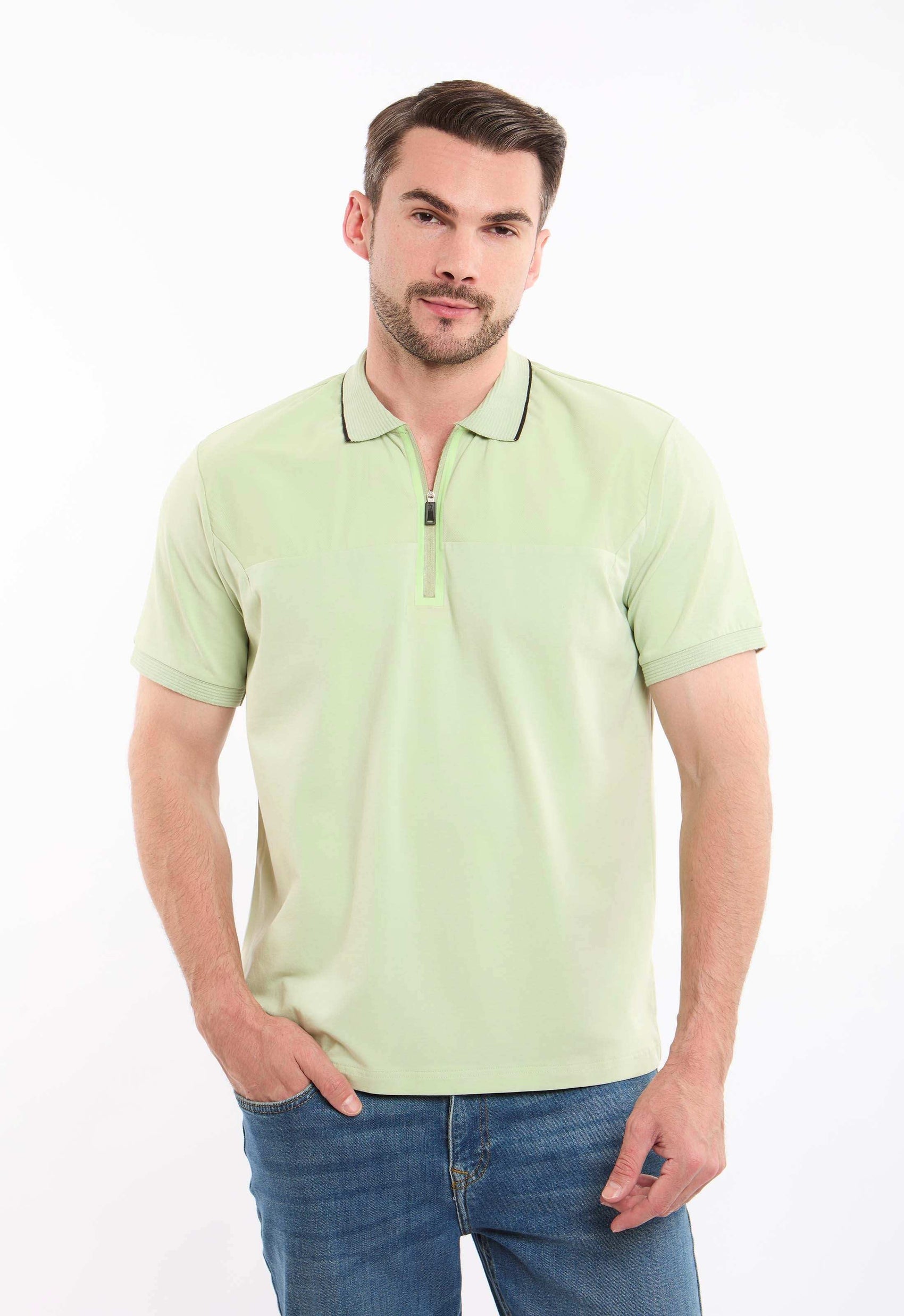 Lined Turn Down Collar Zipped Polo Shirt