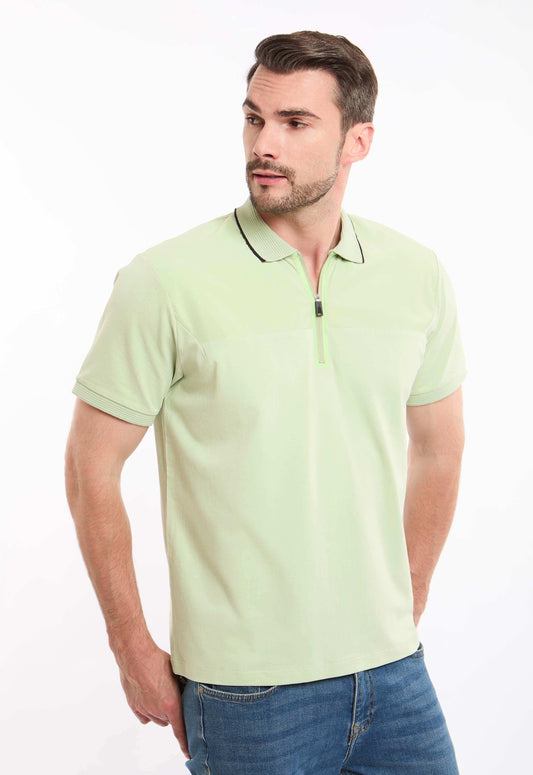 Lined Turn Down Collar Zipped Polo Shirt