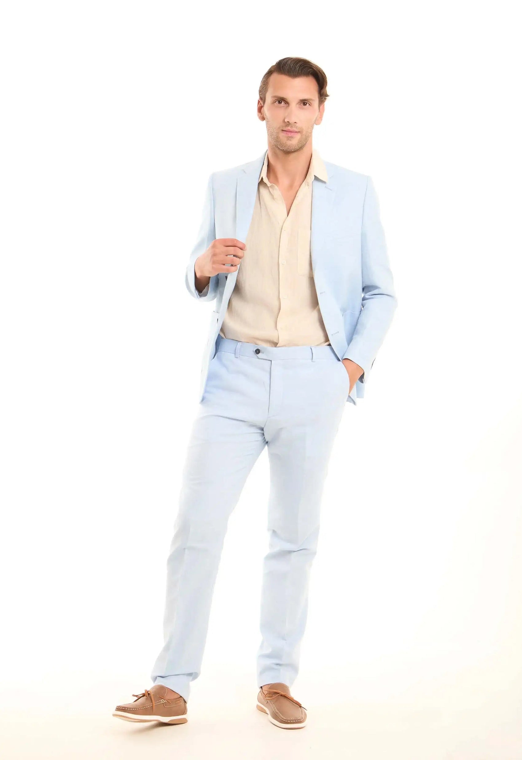 Straight-Leg Linen-Cotton Trousers