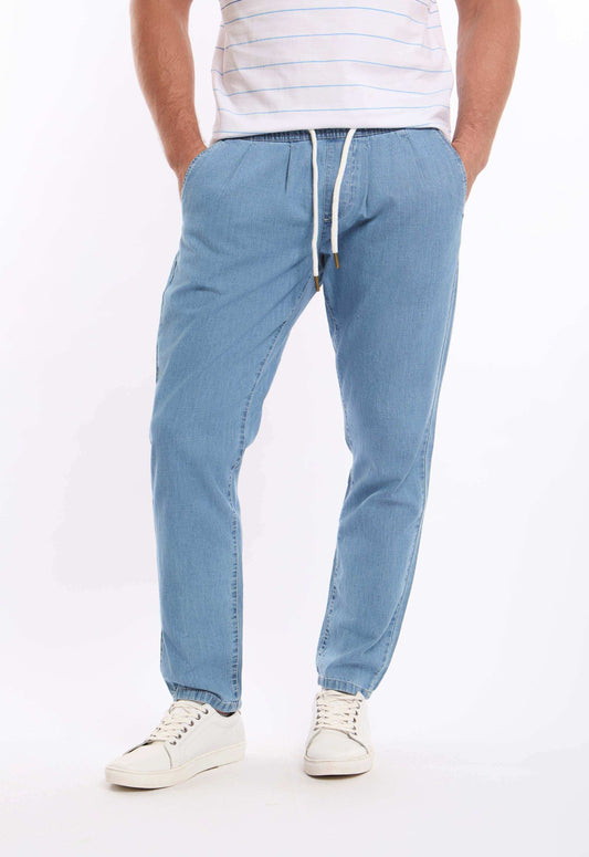 Relaxed Cotton Pants with Elastic Hems