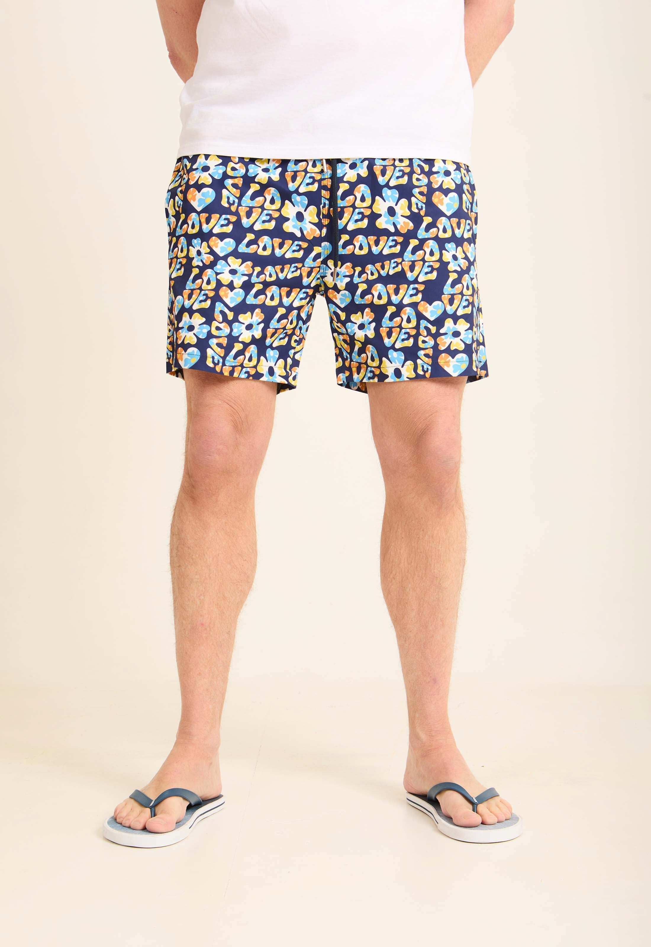 All-Over Love Pattern Swim Shorts