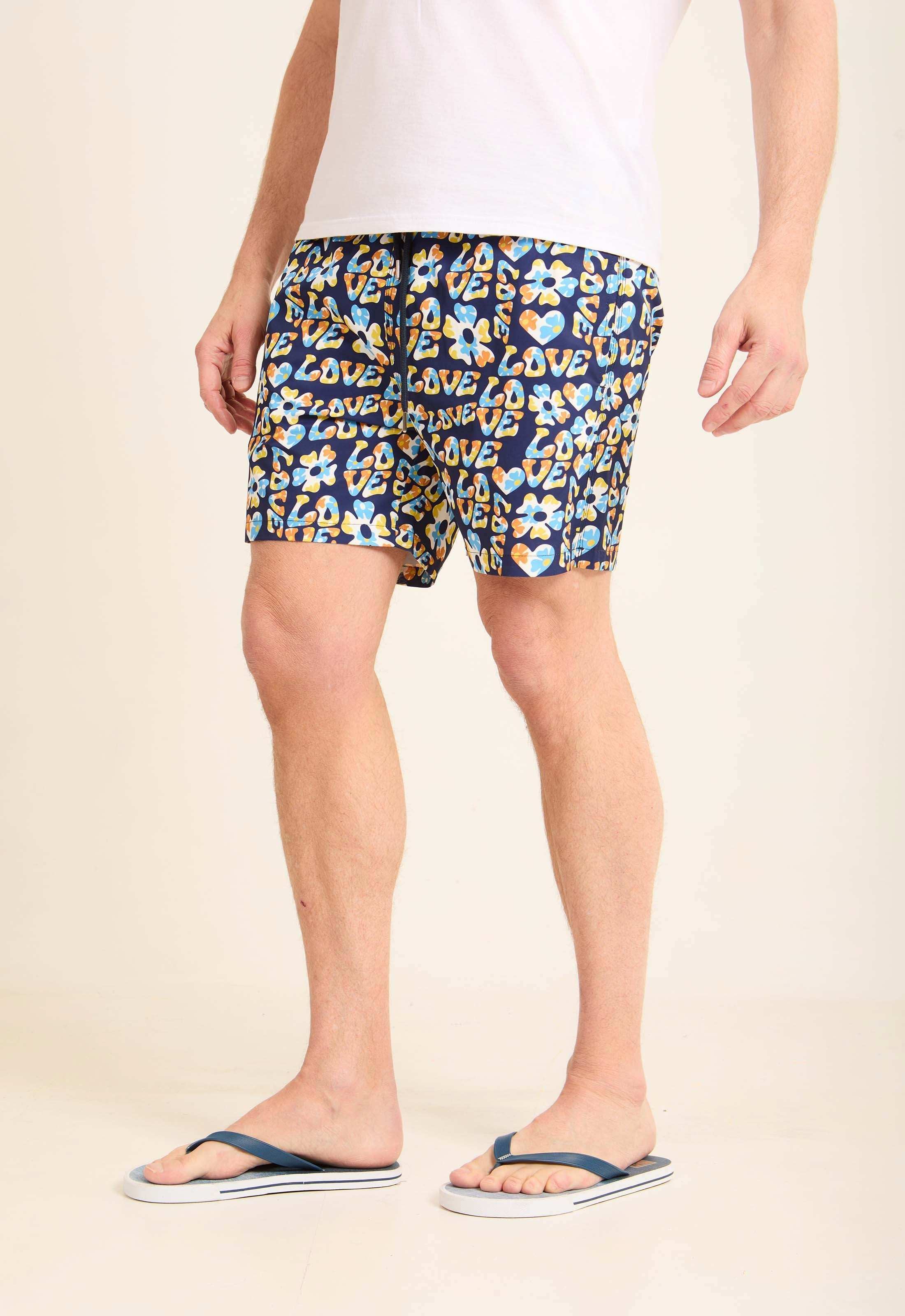 All-Over Love Pattern Swim Shorts