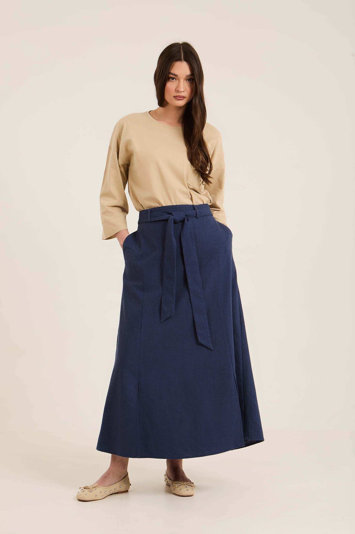 Solid A-Line Skirt with Side Pockets