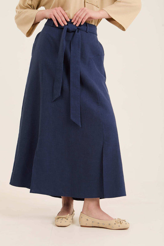 Solid A-Line Skirt with Side Pockets