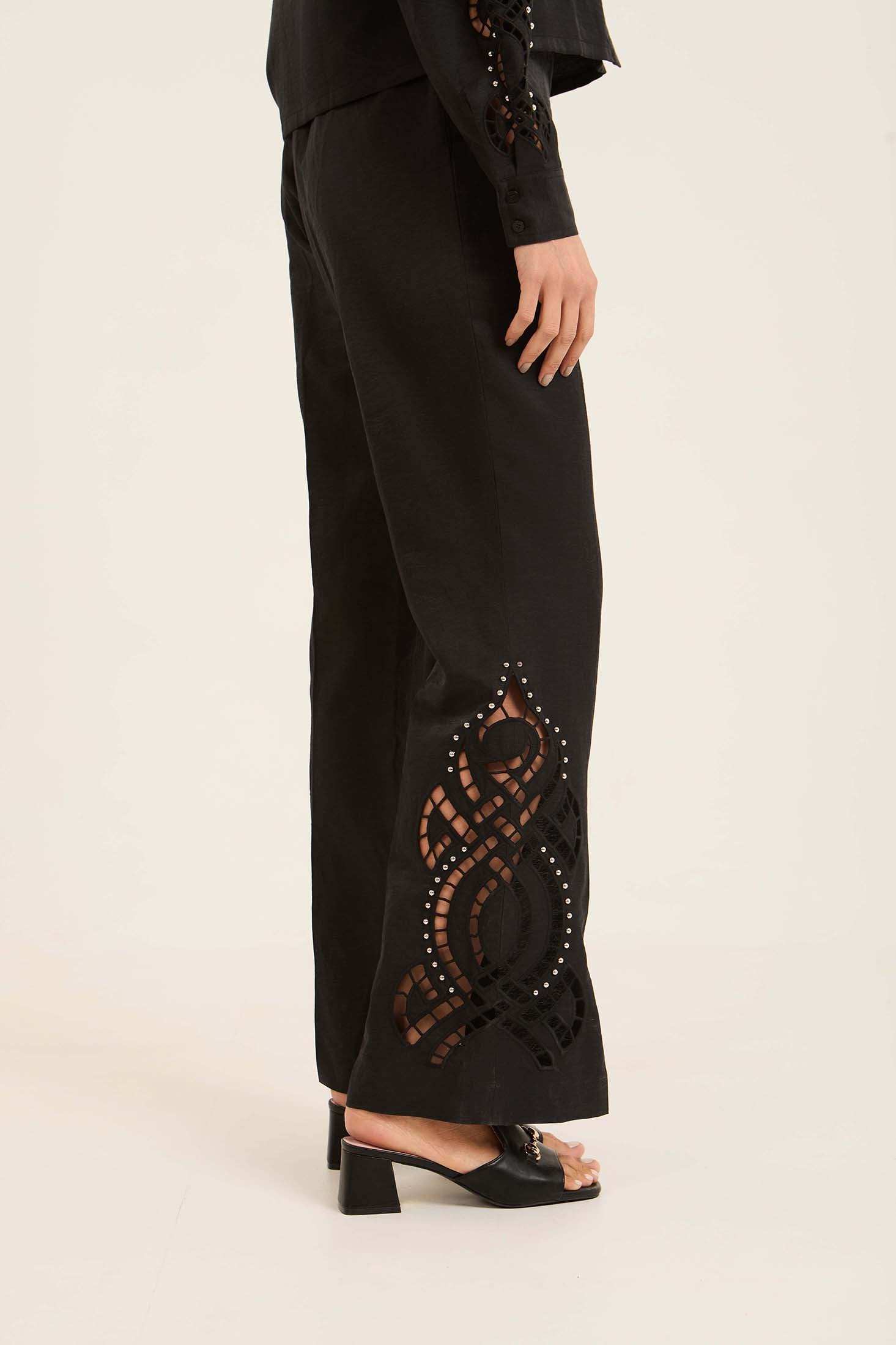 Linen-Blend Flare Trousers