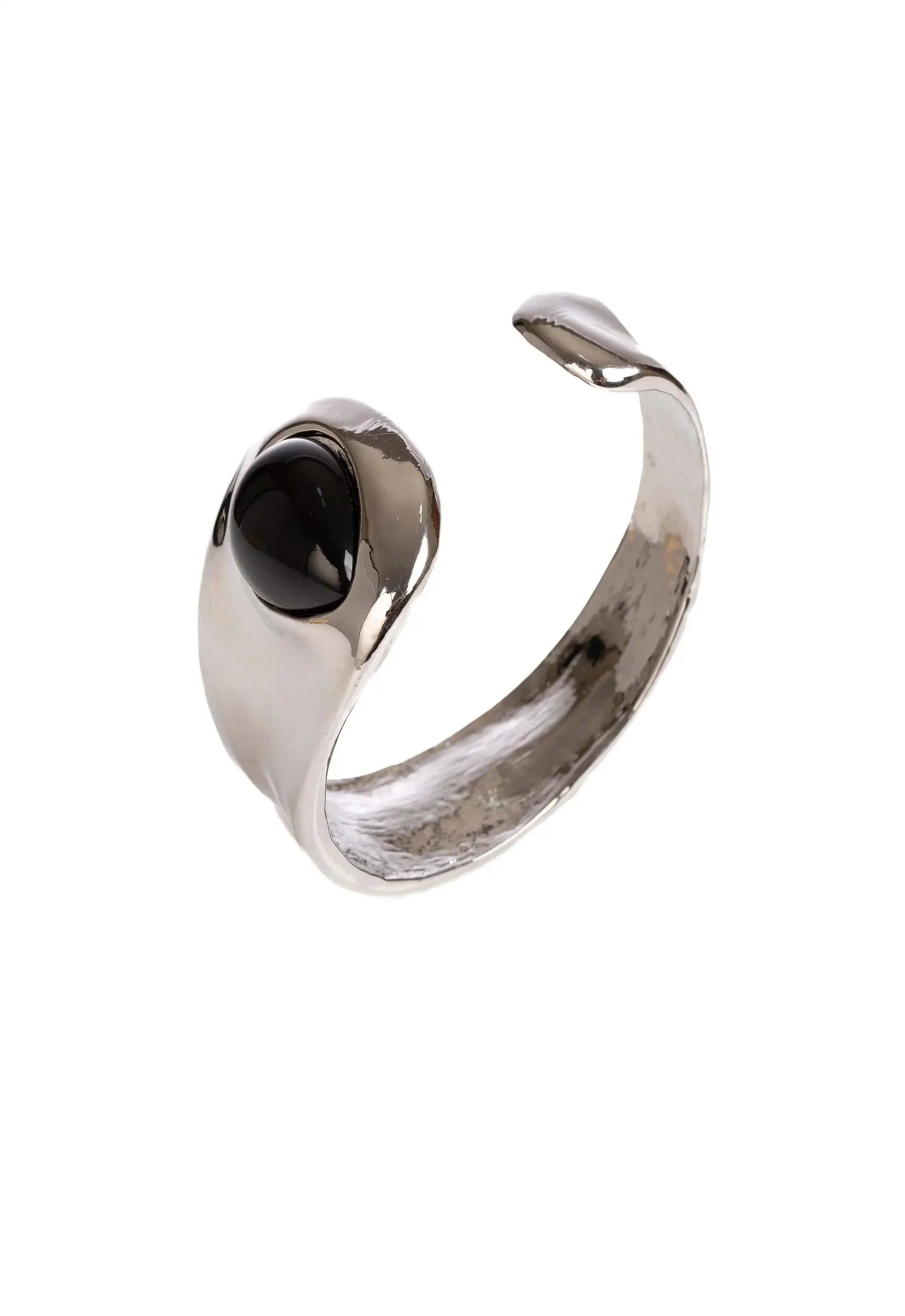 Bold Cuff Bracelet with Black Teardrop Stone Accent
