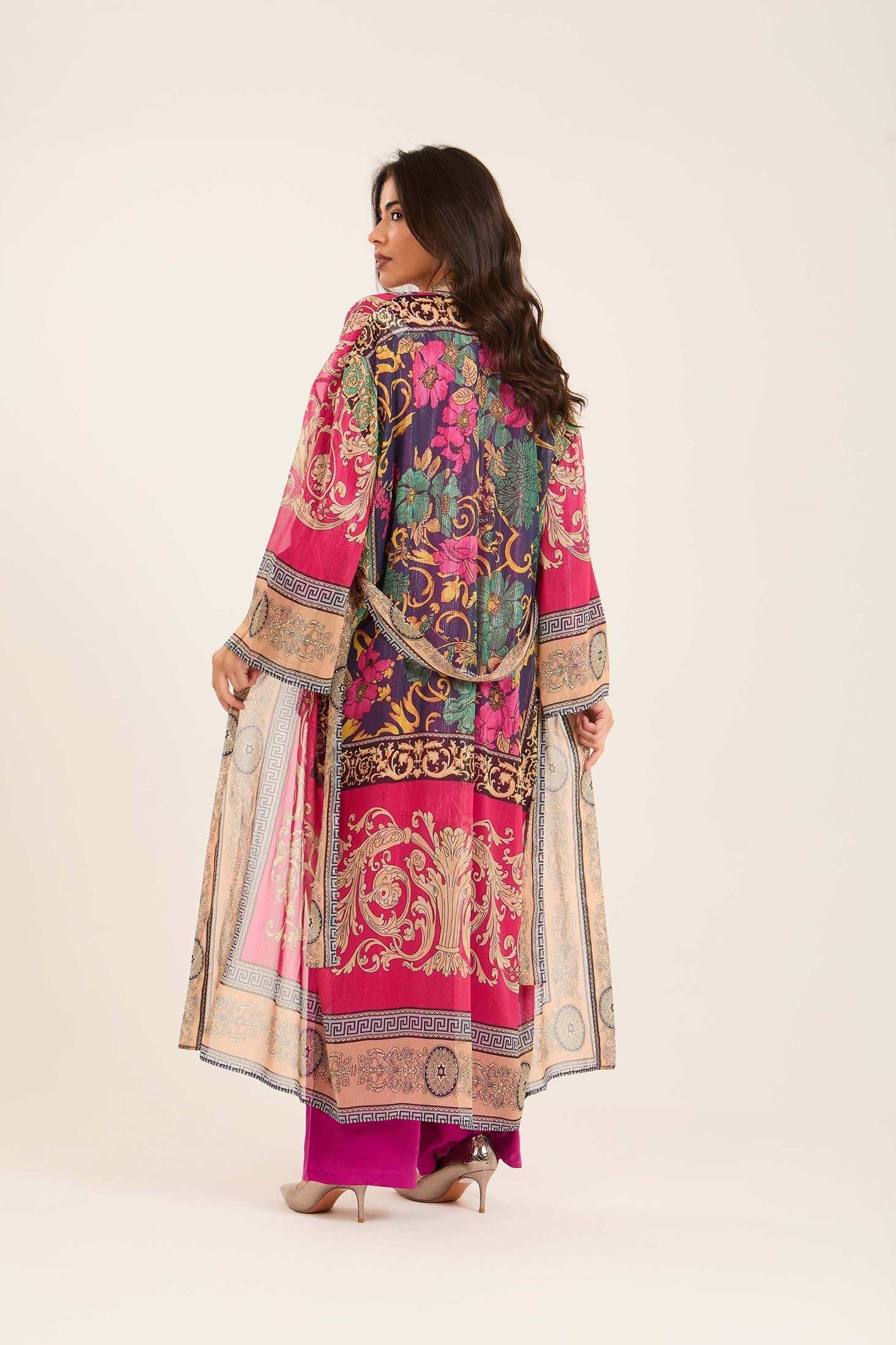Multi-Patterns Lace-Up Long Kimono
