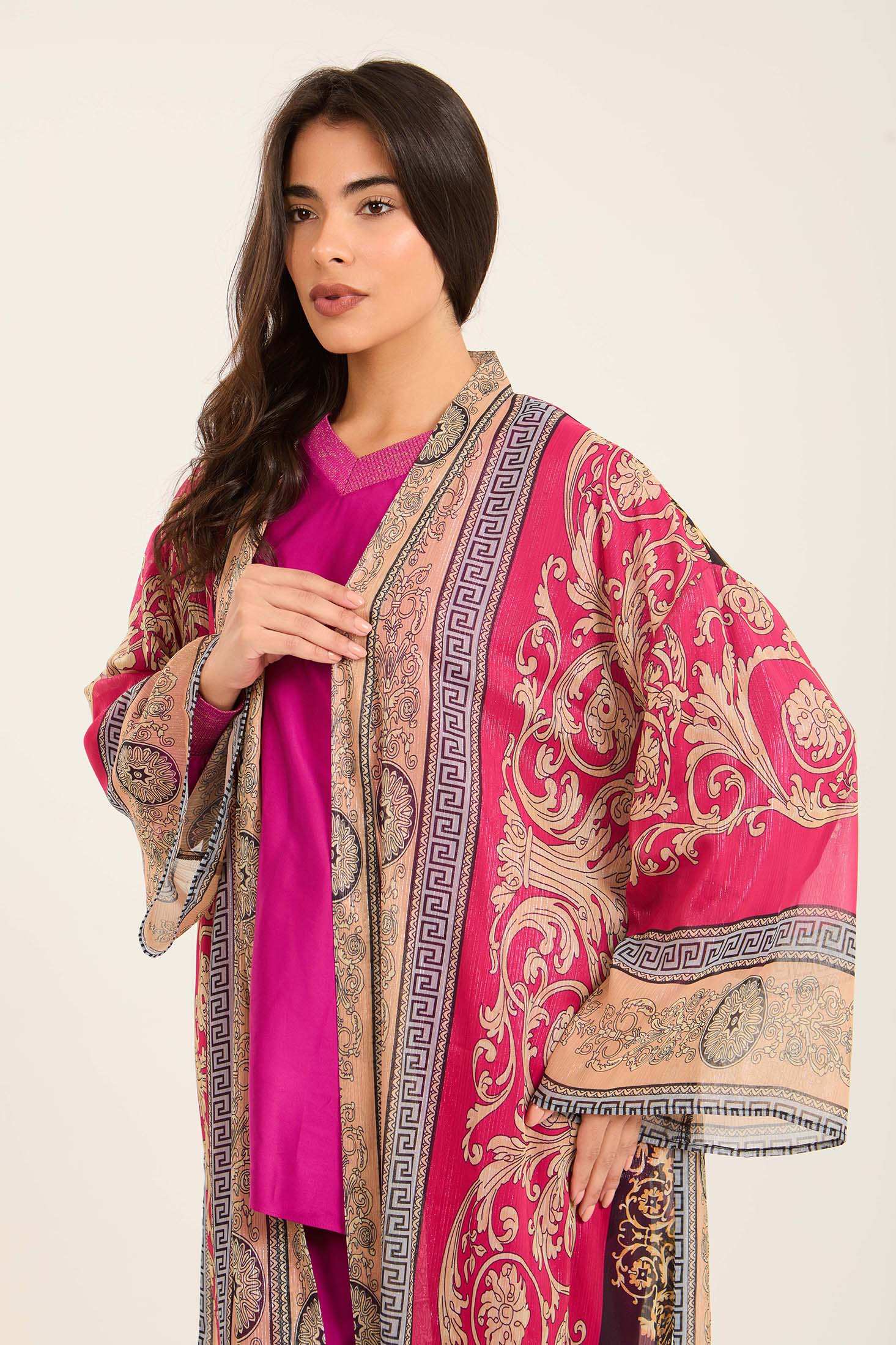 Multi-Patterns Lace-Up Long Kimono