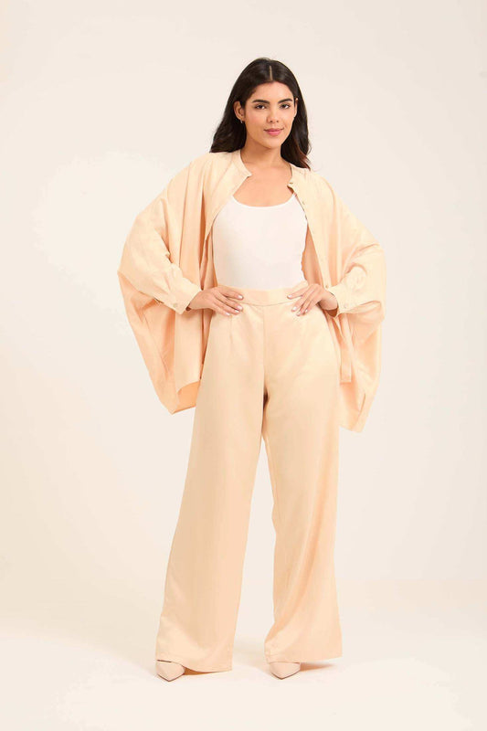 Women Regular Fit Blouse + Pant Set - Beige