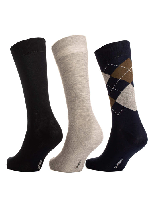 Set of 3 Solid & Patterned Mid-Calf Socks